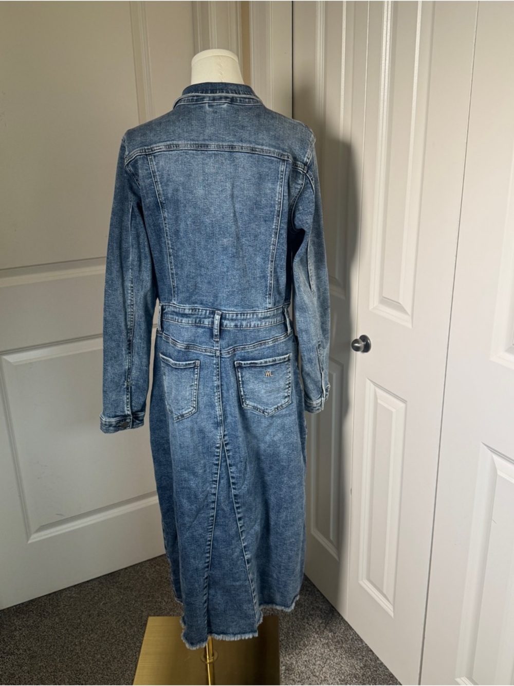 Wash Lab Denim Midi Dress Button Front Long Sleeve Jean Dress Size M - Picture 6 of 12